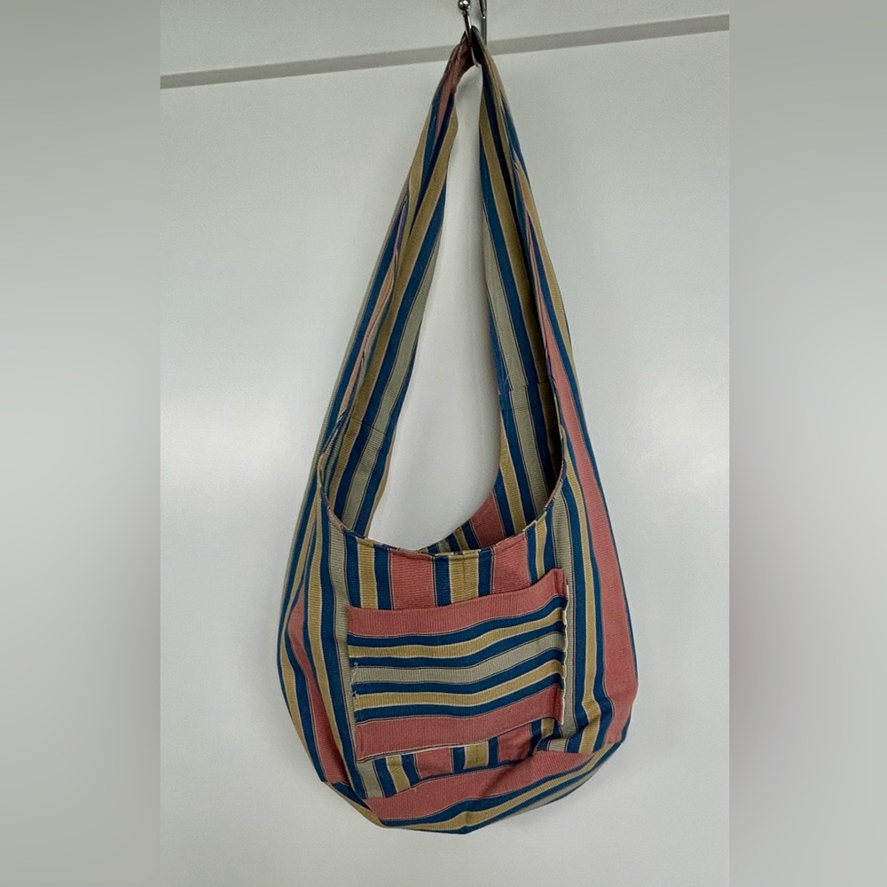 Handmade slouchy boho shoulder bag, multicolored canvas